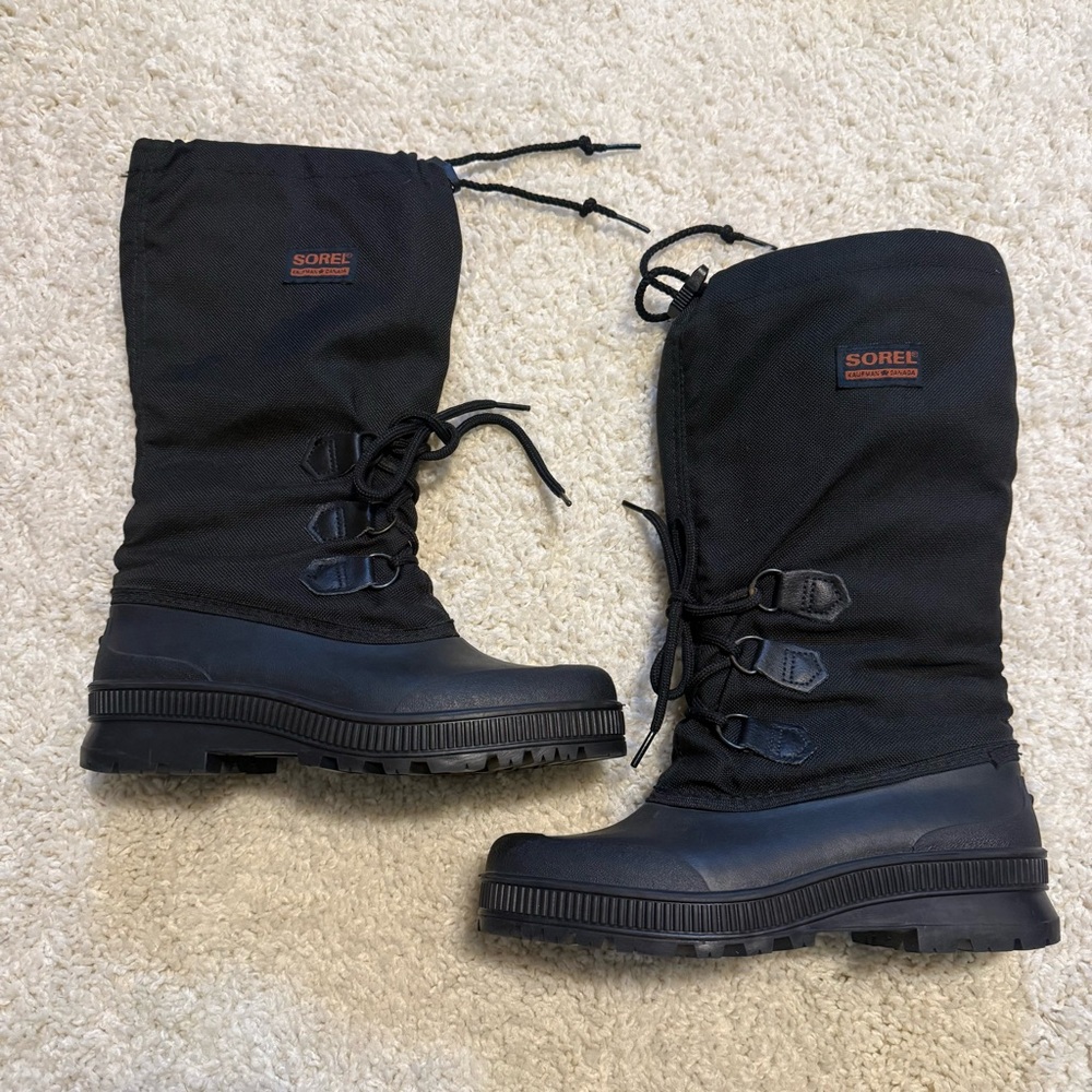 Sorel Black Tall Snow Boots Vintage Kaufman Made in Canada Felt Lining 8
